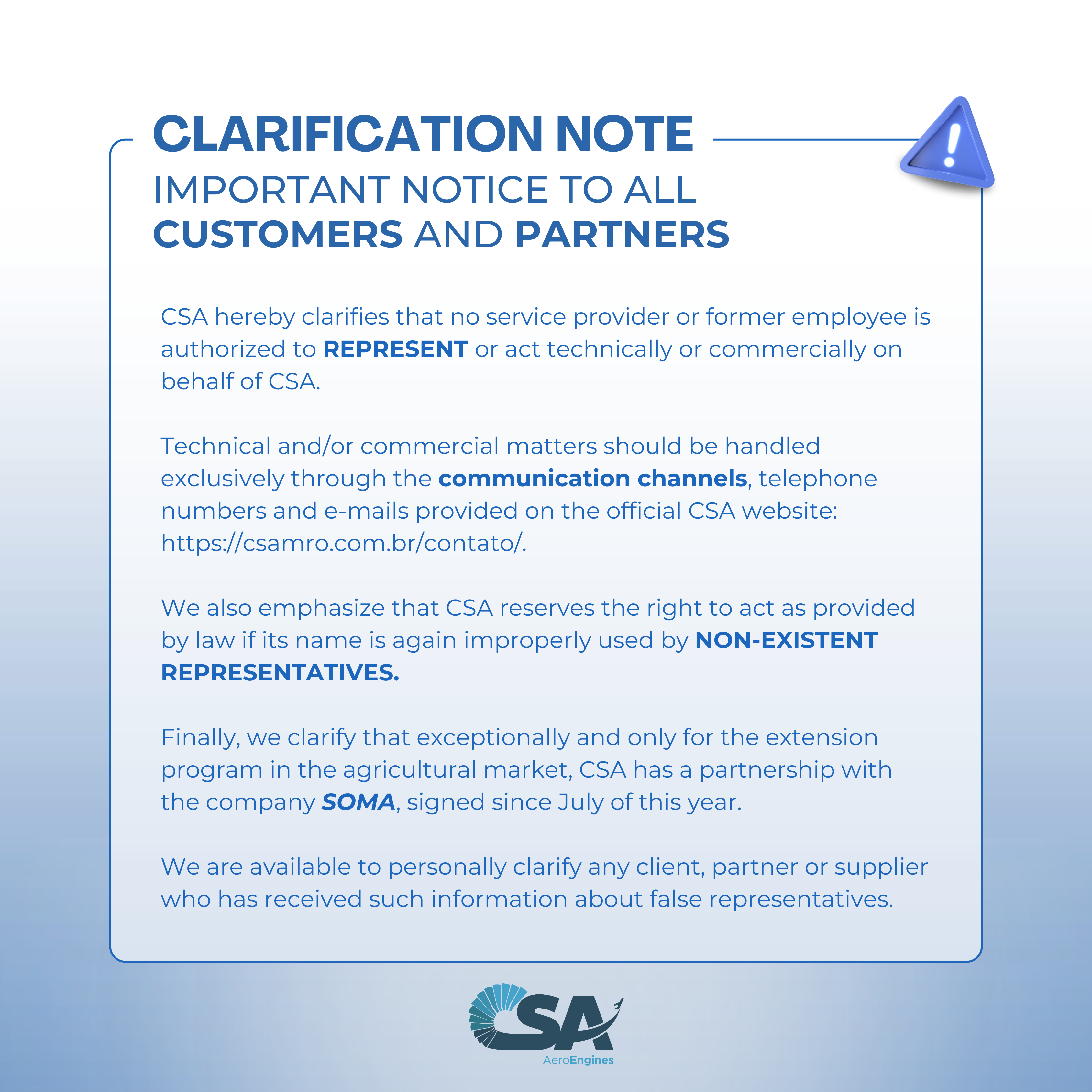 NOTA DE ESCLARECIMENTO CSA - BRASIL-80